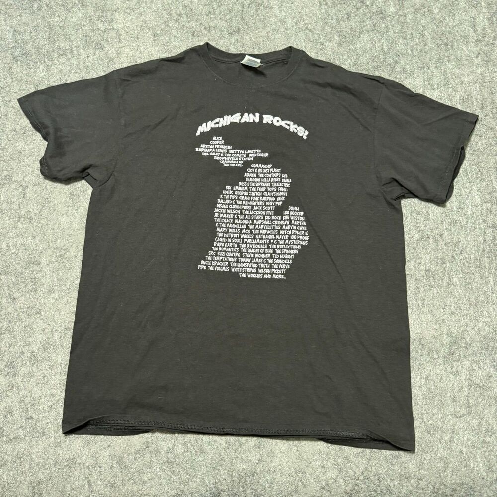 Vintage Michigan Rocks Shirt Adult XL Black Eminem Madonna Kid Rock Music Delta